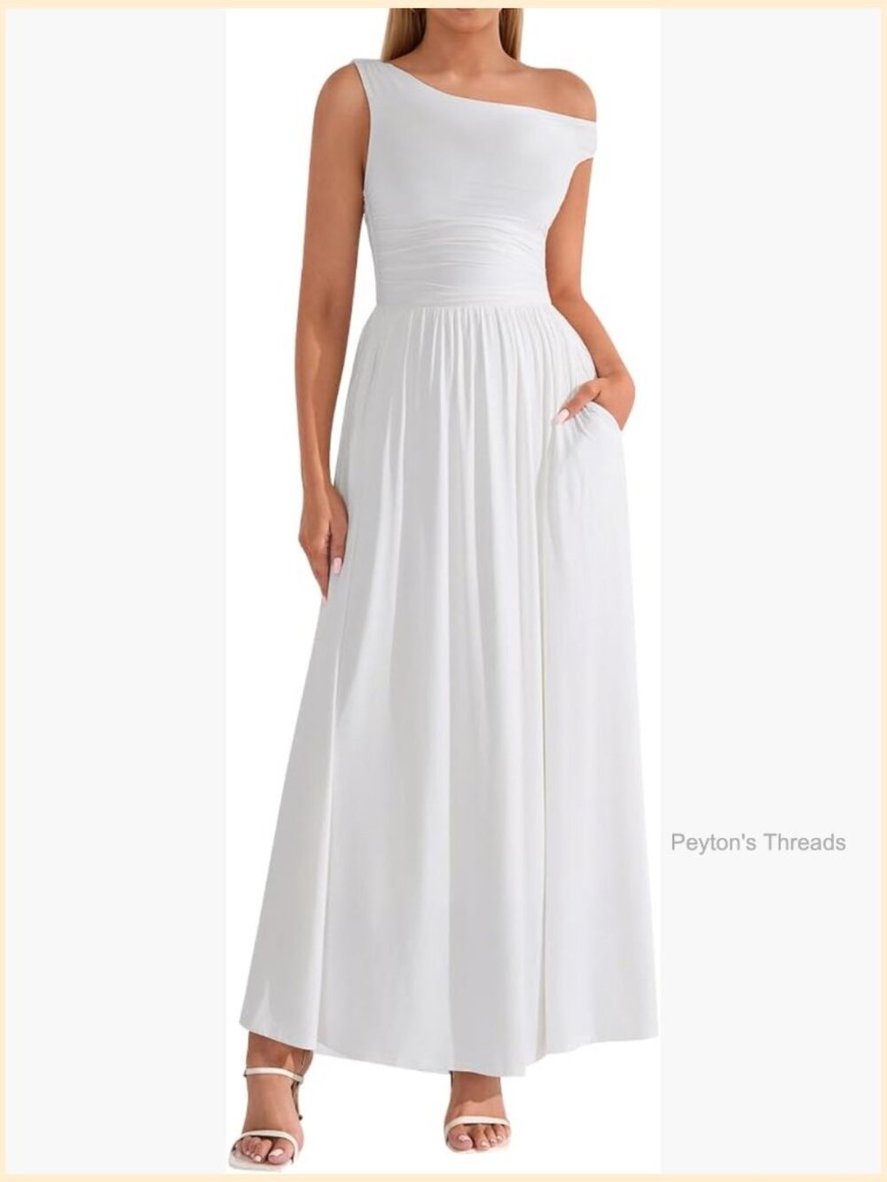 One Shoulder Maxi Dress with Pockets Summer Wedding Guest A-Line Long Formal